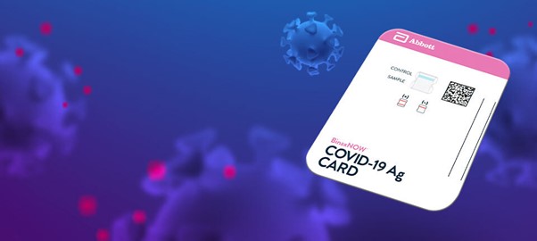 The Abbott BinaxNOW COVID-19 Ag CARD, which is approximately the size of a credit card, can diagnose COVID-19 within 15 minutes