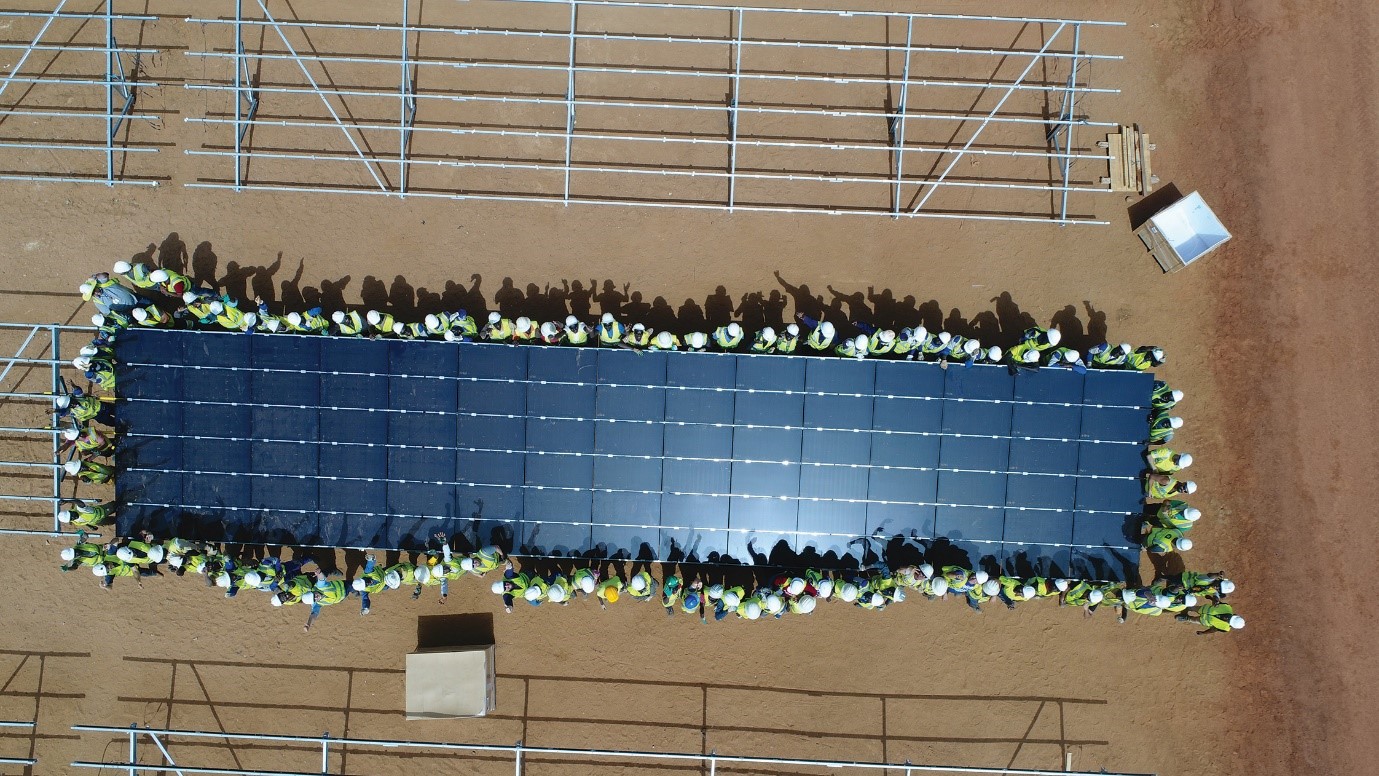 Installation of solar panels at Essakane. Image courtesy of IAMGOLD and World Gold Council