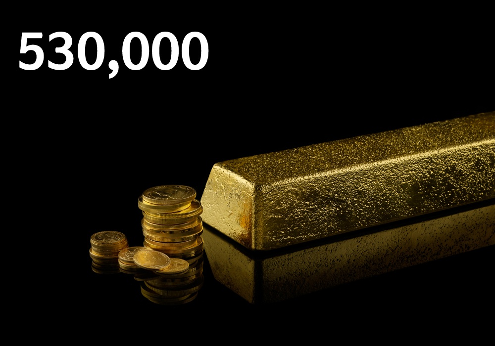 530,000 bars – The US Federal Reserve holds 6,700 tonnes of gold, in 530,000 gold bars. At its peak in 1973, the Fed stored more than 12,000 tonnes of monetary gold. image