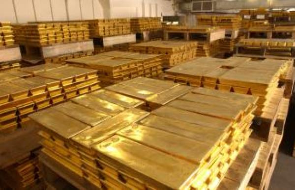 Gold bars in vault Gold bars in vault